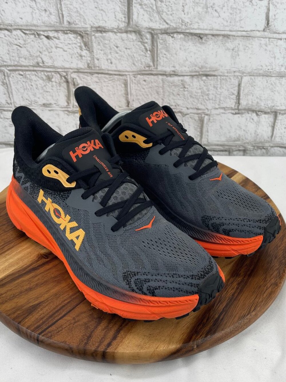 Hoka Men's Gray and Orange Athletic Running Shoes with Yellow Accents - Picture 7 of 16